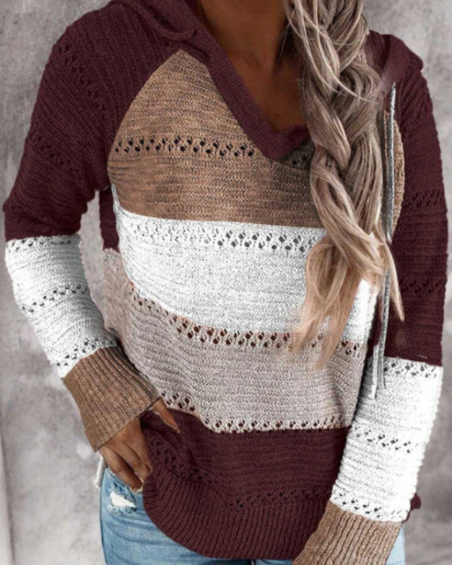 Comfortable Striped Hooded Sweatshirt