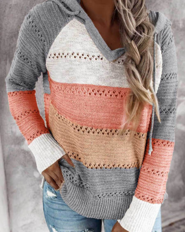Comfortable Striped Hooded Sweatshirt