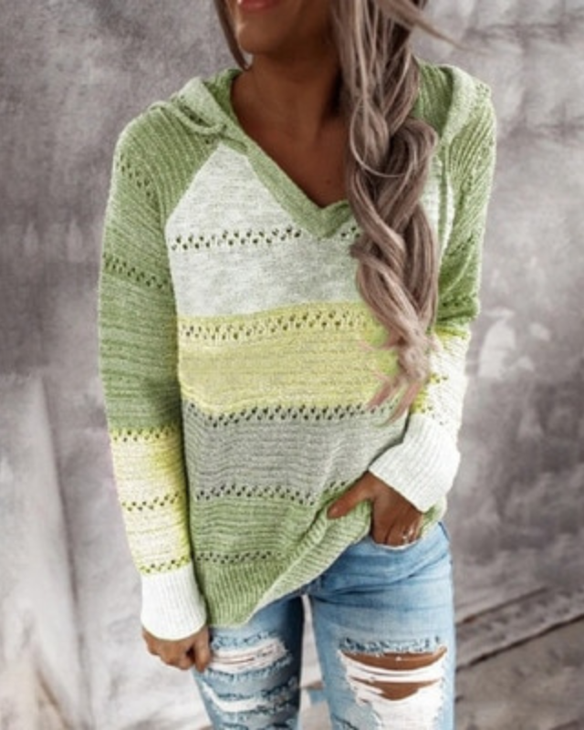 Comfortable Striped Hooded Sweatshirt
