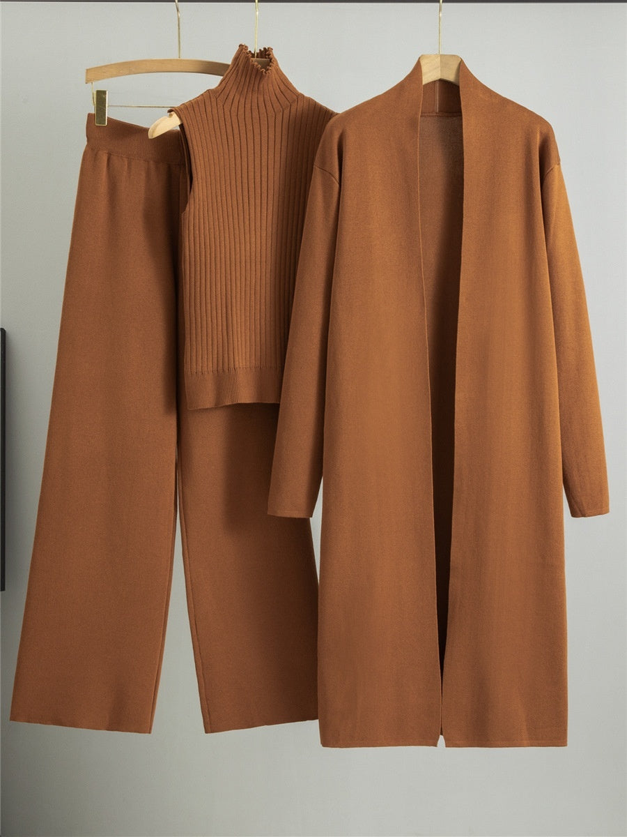 Ensemble 3 Pièces– Gilet Sans Manches, Long Cardigan et Pantalon Large
