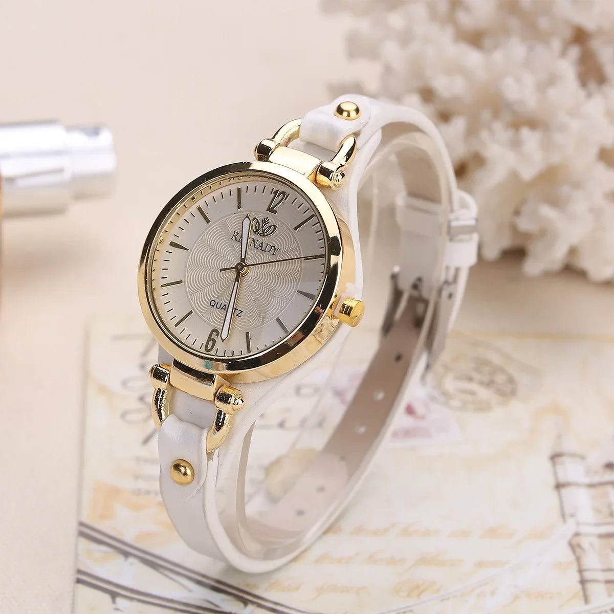 Sophie Elegant Watch in Vegan Leather and Gold Steel