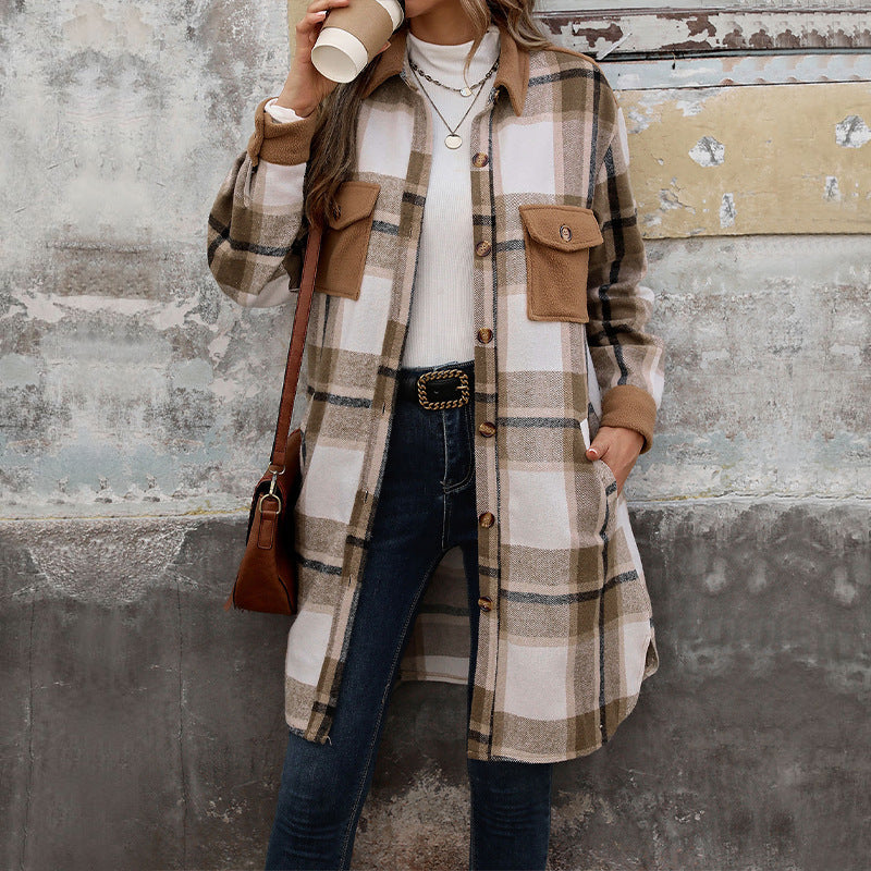 Brushed Checkered Long Coat