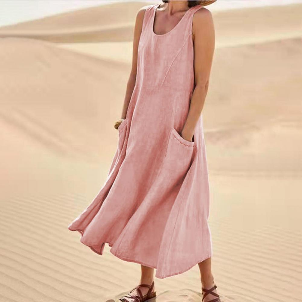 Léa – Robe Longue Sans Manches à Poches