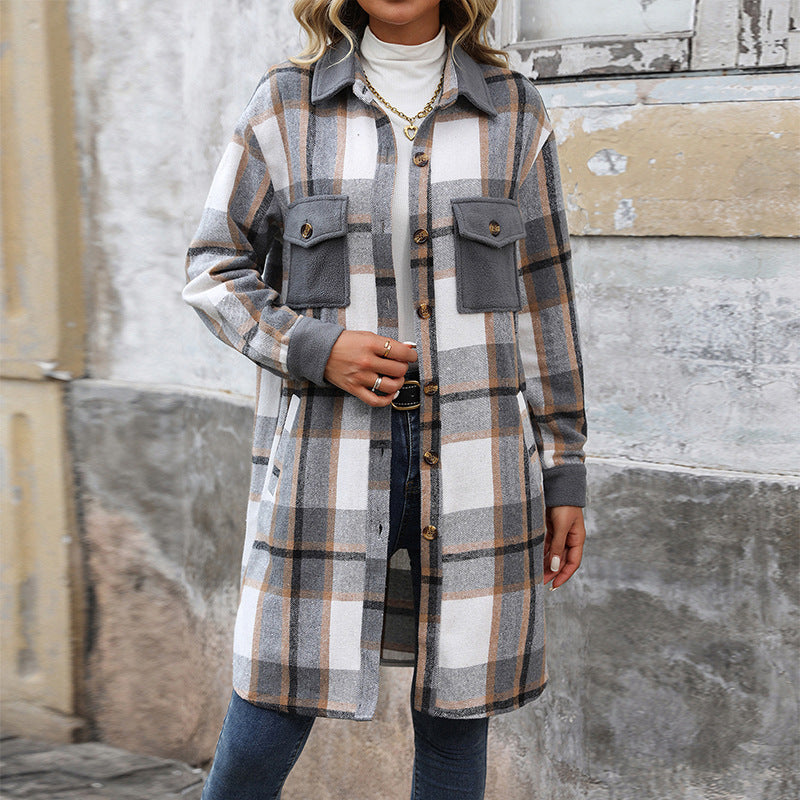 Brushed Checkered Long Coat
