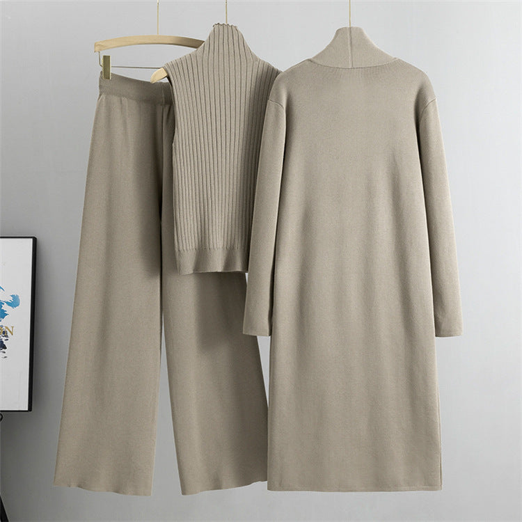 Ensemble 3 Pièces– Gilet Sans Manches, Long Cardigan et Pantalon Large