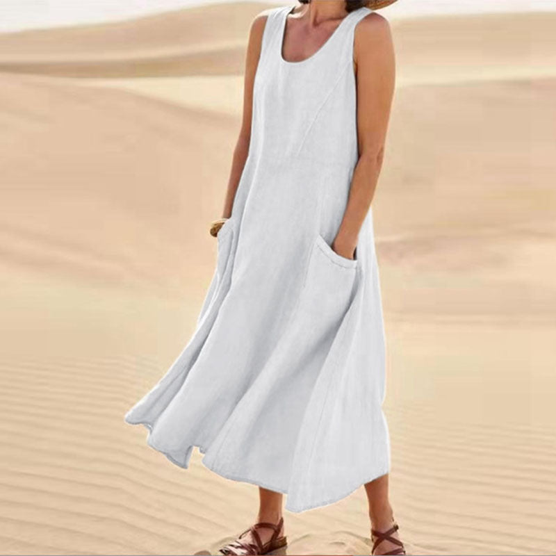 Léa – Robe Longue Sans Manches à Poches