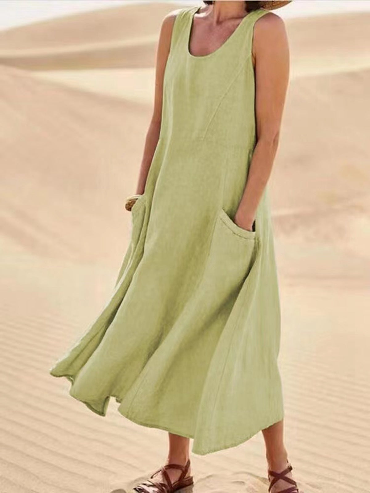 Léa – Robe Longue Sans Manches à Poches