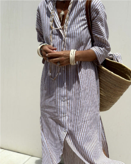 Colen - robe chemise classique rayée à lacets