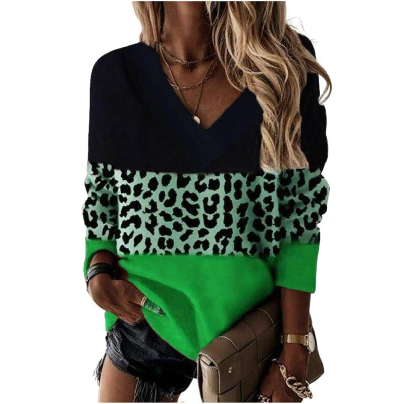 Pull Col V  – Manches Longues Imprimé Léopard