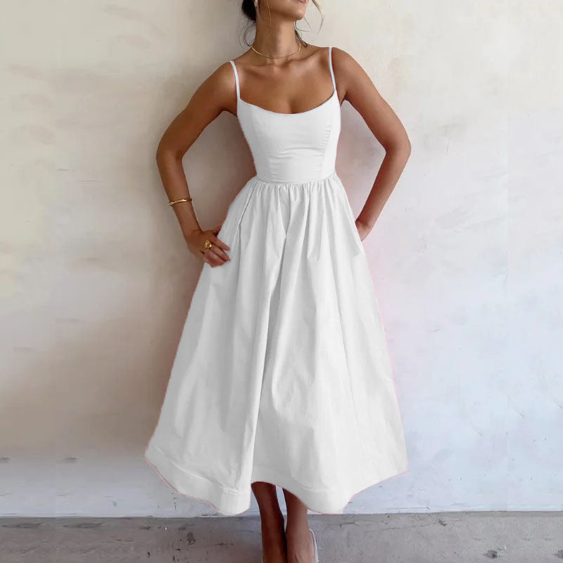 Alya – Robe Longue Évasée à Bretelles Lavande