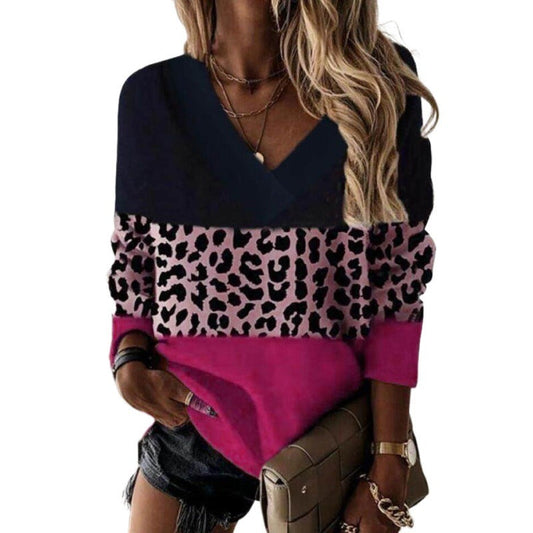 Pull Col V  – Manches Longues Imprimé Léopard