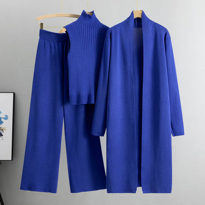 Ensemble 3 Pièces– Gilet Sans Manches, Long Cardigan et Pantalon Large