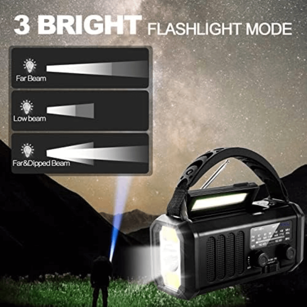 PowerMate – Radio d’Urgence 10,000mAh avec Solaire, Manivelle et Power Bank