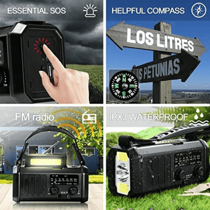 PowerMate – Radio d’Urgence 10,000mAh avec Solaire, Manivelle et Power Bank