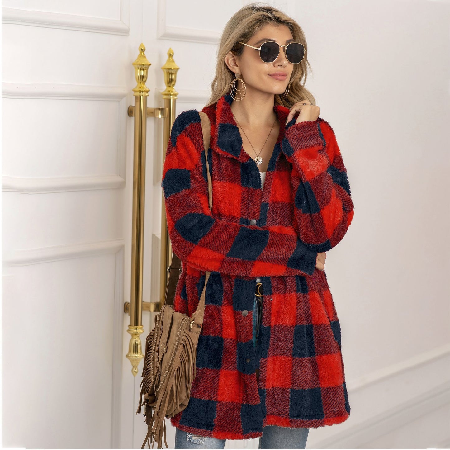 Veste Polaire à Carreaux Colorblock