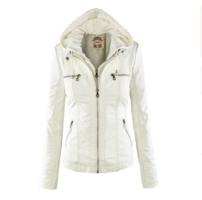 Veste en Simili Cuir avec Capuche Amovible