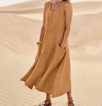 Léa – Robe Longue Sans Manches à Poches
