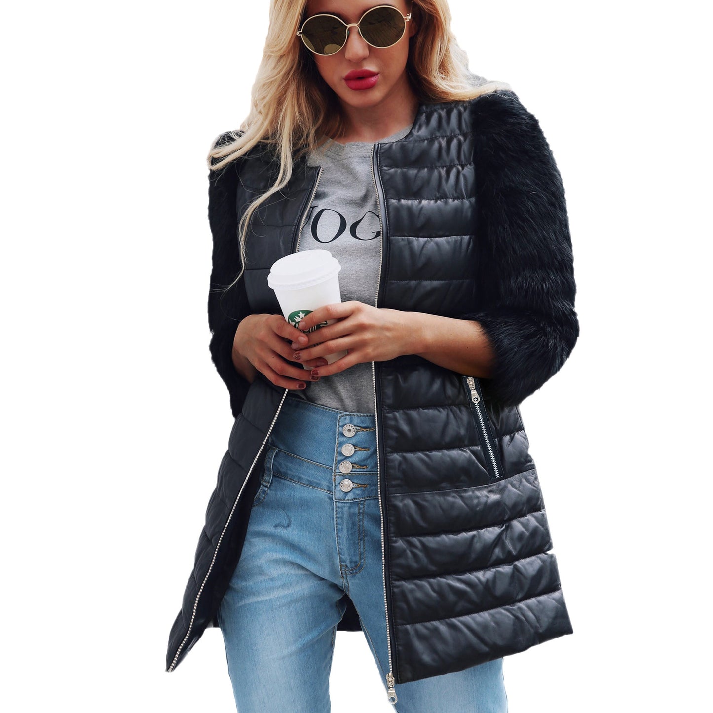 Veste Longue en Similicuir et Fausse Fourrure – Élégance Audacieuse