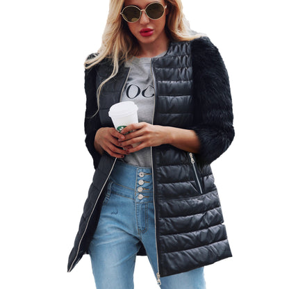 Veste Longue en Similicuir et Fausse Fourrure – Élégance Audacieuse