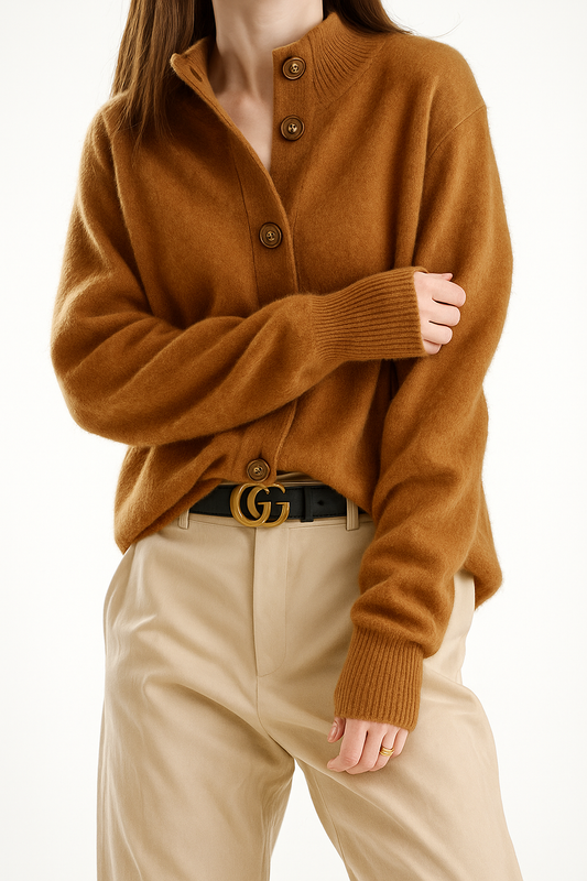 Camille Buttoned Wool Sweater Jacket with Signature Design