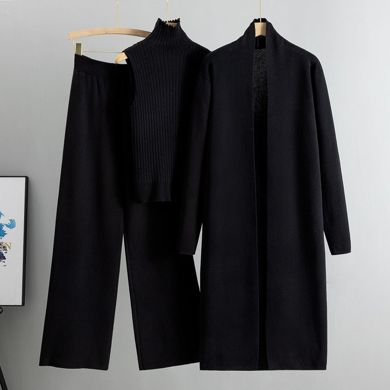 Ensemble 3 Pièces– Gilet Sans Manches, Long Cardigan et Pantalon Large