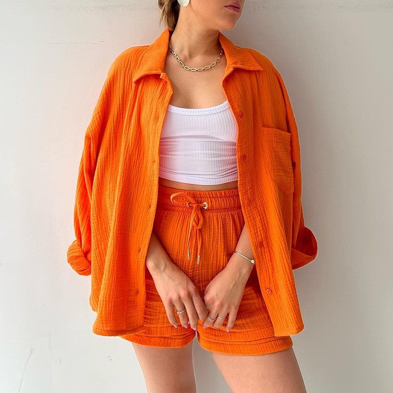 Lénaé – Ensemble Chemise & Short Uni en Coton