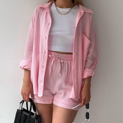 Lénaé – Ensemble Chemise & Short Uni en Coton