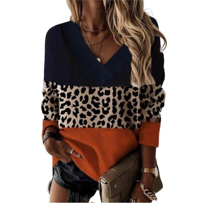 Pull Col V  – Manches Longues Imprimé Léopard