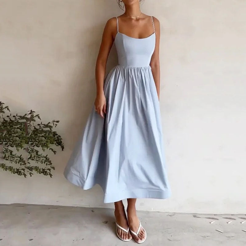 Alya – Robe Longue Évasée à Bretelles Lavande