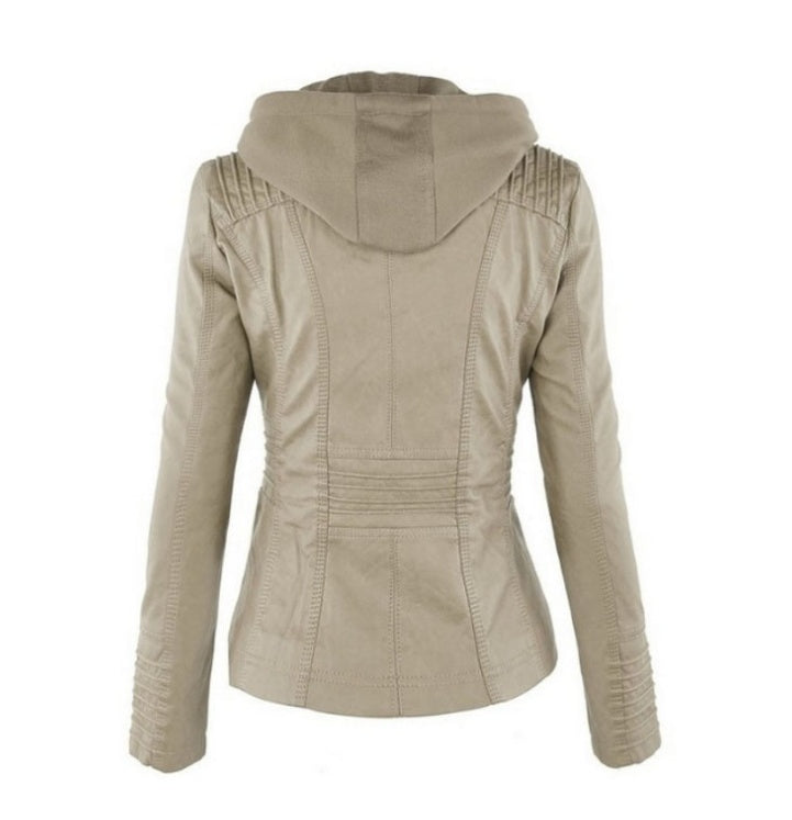 Veste en Simili Cuir avec Capuche Amovible