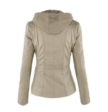 Veste en Simili Cuir avec Capuche Amovible