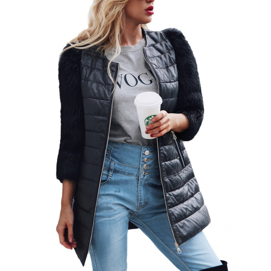 Veste Longue en Similicuir et Fausse Fourrure – Élégance Audacieuse