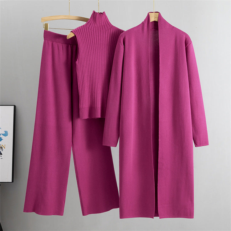 Ensemble 3 Pièces– Gilet Sans Manches, Long Cardigan et Pantalon Large