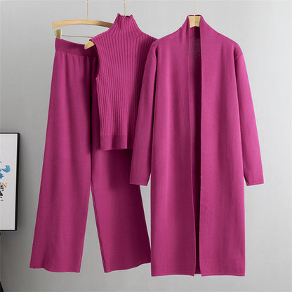 Ensemble 3 Pièces– Gilet Sans Manches, Long Cardigan et Pantalon Large
