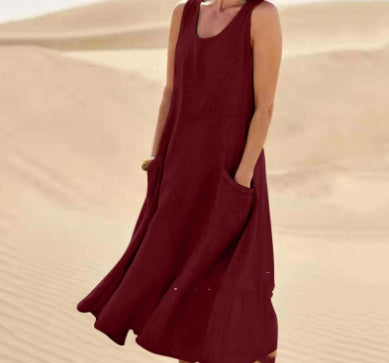 Léa – Robe Longue Sans Manches à Poches