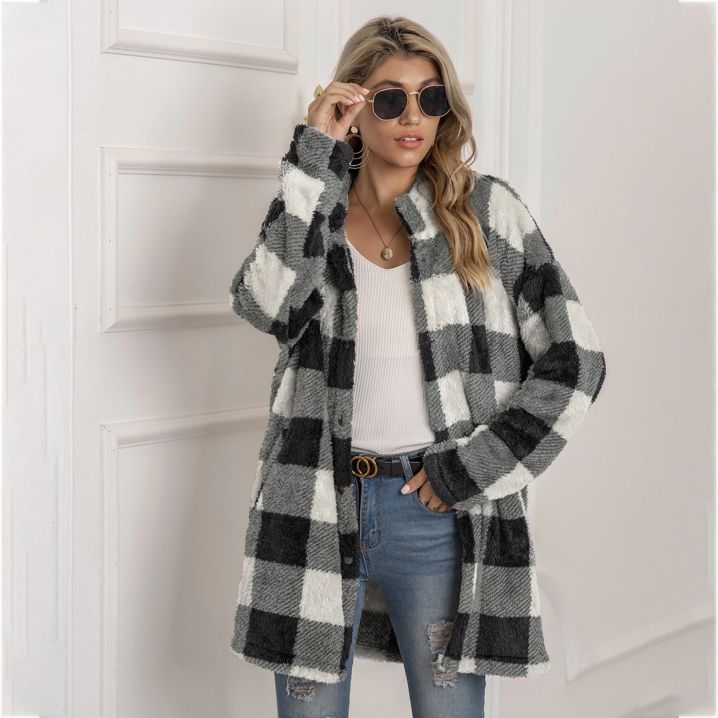 Veste Polaire à Carreaux Colorblock