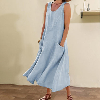 Léa – Robe Longue Sans Manches à Poches