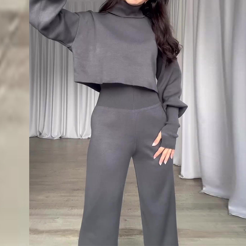 Ensemble de Mode Gris à Col Roulé et Pantalon Taille Haute