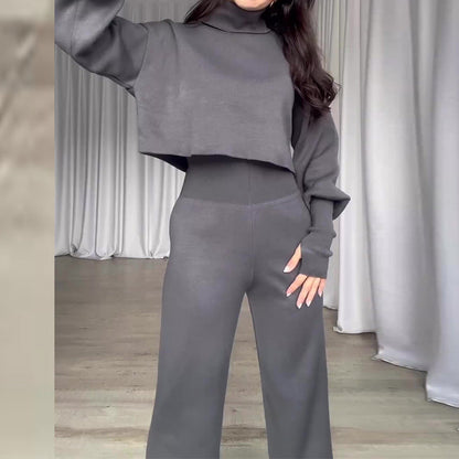 Ensemble de Mode Gris à Col Roulé et Pantalon Taille Haute