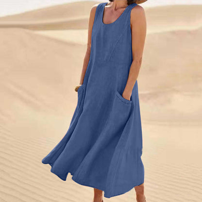 Léa – Robe Longue Sans Manches à Poches