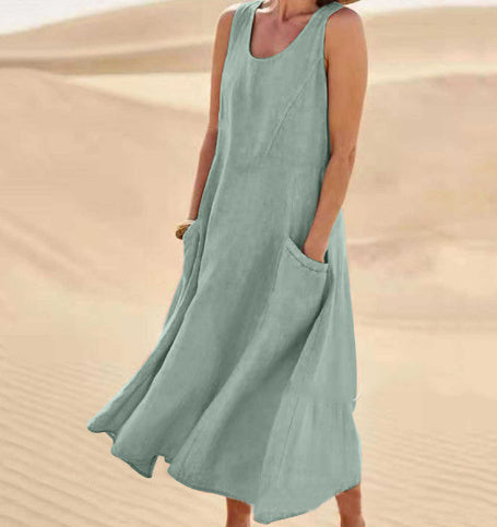 Léa – Robe Longue Sans Manches à Poches