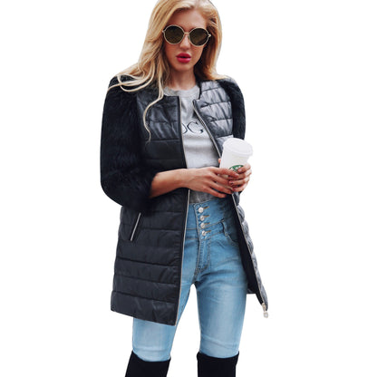 Veste Longue en Similicuir et Fausse Fourrure – Élégance Audacieuse