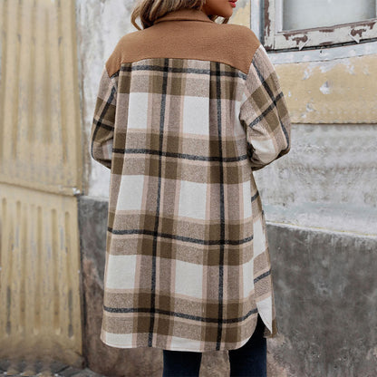 Manteau Long à Carreaux Brossé