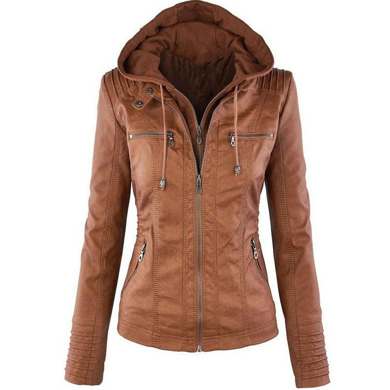 Veste en Simili Cuir avec Capuche Amovible