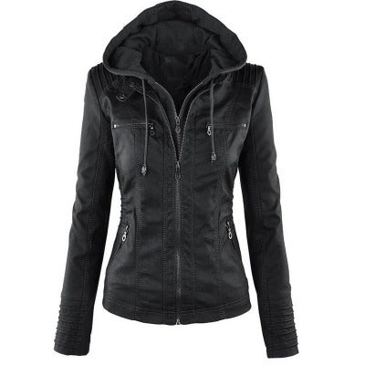 Veste en Simili Cuir avec Capuche Amovible