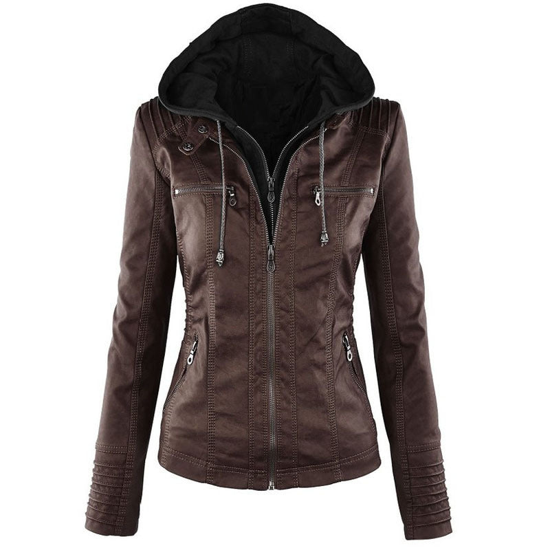 Veste en Simili Cuir avec Capuche Amovible