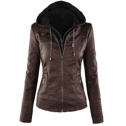 Veste en Simili Cuir avec Capuche Amovible