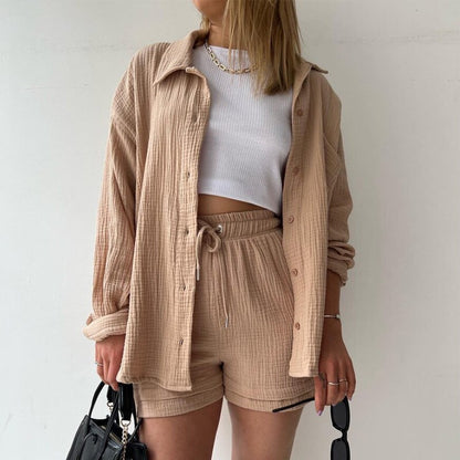 Lénaé – Ensemble Chemise & Short Uni en Coton