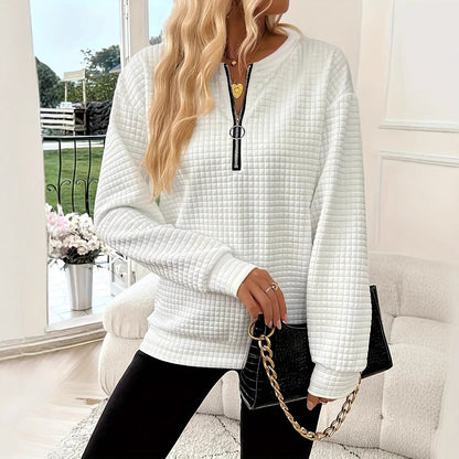 Pull Décontracté Uni à Demi-manches et Fermeture Éclair