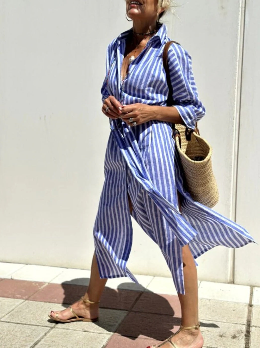 Colen - robe chemise classique rayée à lacets